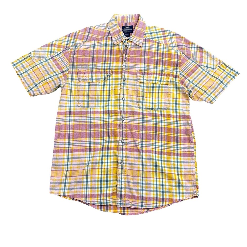 Willis & Geiger Shirt Mens Medium Pink Plaid Cotton Short Sleeve Safari Outdoors - Picture 2 of 10